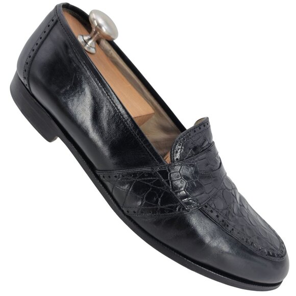 Vintage Mezlan Exotic Crocodile and Leather Dress Shoes Mens 8.5M Penny Loafers - Picture 1 of 11